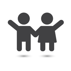 boy and girl, child icon with shadow, vector illustration