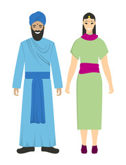 Isolated indians couple on white background. Man and woman in traditional clothes.