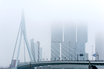 ROTTERDAM, Netherlands - February 7, 2017 : Street view of Rotterdam City Netherlands. back to 1270 when a dam was constructed in the Rotte river by people settled around it for safety.