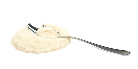 Puddle of mashed banana puree