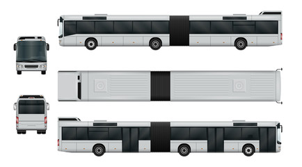 Articulated city bus vector illustration. Urban transport isolated on white. The ability to easily change the color. View from side, back, front and top. All sides in groups on separate layers.