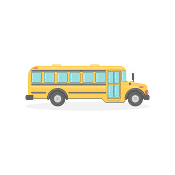 Isolated yellow school bus on white background. Transportation for pupils and students.