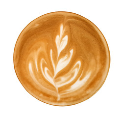 Top view of hot coffee latte art foam isolated on white background, clipping path included