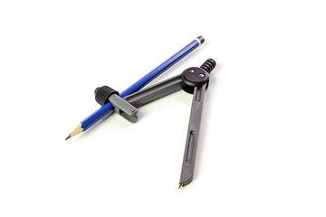 Compass and pencil isolated on white background