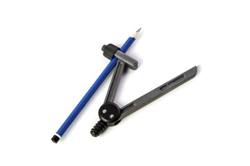 Compass and pencil isolated on white background