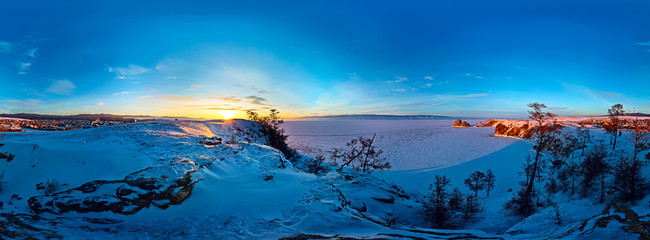 Cylindrical panorama Cape shaman on the island of Olkhon, Lake Baikal