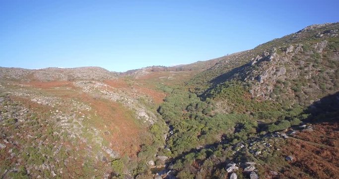 Aerial, Flying In The Mountainous Landscape Of Parque Nacional Peneda-Geres, Portugal - Native Material, straight out of the cam