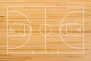 Obraz premium Basketball court floor with line on wooden
