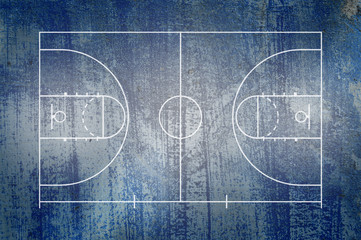 Obraz premium Basketball court floor with line on blue grunge background