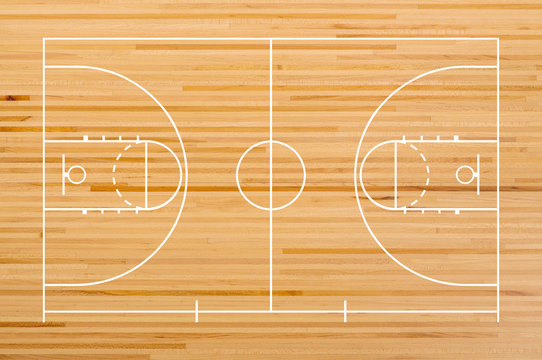 Basketball court floor with line on wooden