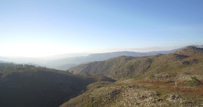 Aerial, Flying In The Mountainous Landscape Of Parque Nacional Peneda-Geres, Portugal - Native Material, straight out of the cam