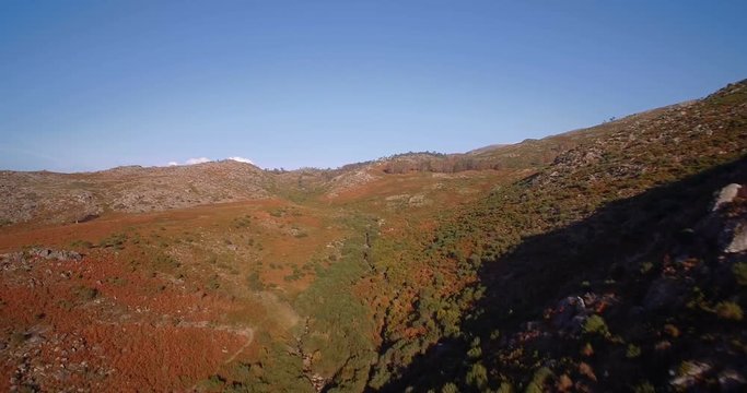 Aerial, Flying In The Mountainous Landscape Of Parque Nacional Peneda-Geres, Portugal - Graded and stabilized version