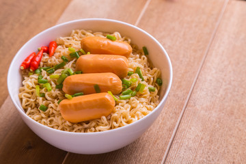  instant egg noodles and sausages top