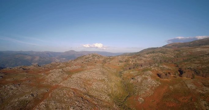 Aerial, Flying In The Mountainous Landscape Of Parque Nacional Peneda-Geres, Portugal - Graded and stabilized version