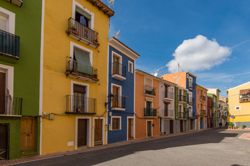 Traditional colorful facades in Villajoyosa in Spain