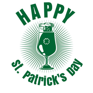 Glass of beer with the image of clover. St. Patrick's Day celebration symbol. Vector illustration isolated on white background