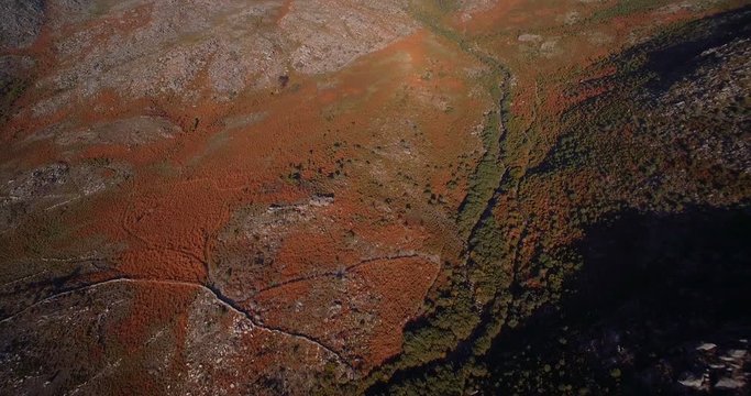 Aerial, Flying In The Mountainous Landscape Of Parque Nacional Peneda-Geres, Portugal - Graded and stabilized version