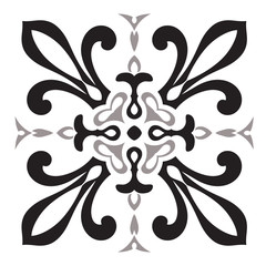 Hand drawing pattern for tile in black and white colors. Italian majolica style