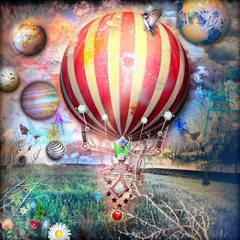 Foto auf Acrylglas Sammlungen Nachtflug eines fantastischen Heißluftballons