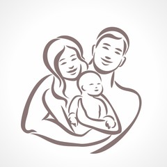 Father, mother and baby illustration - happy family