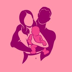 Father, mother and baby silhouettes