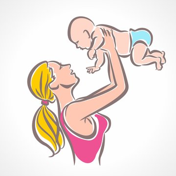 Cute baby in the hands of her mother - colorful