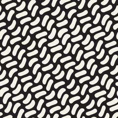 Hand Drawn Scattered Wavy Lines Monochrome Texture. Vector Seamless Black and White Pattern