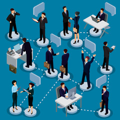Set of isometric people in business suits in the office.