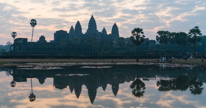 Timelapse Angkor Wat and sunrise sky in morning at siem reap cambodia