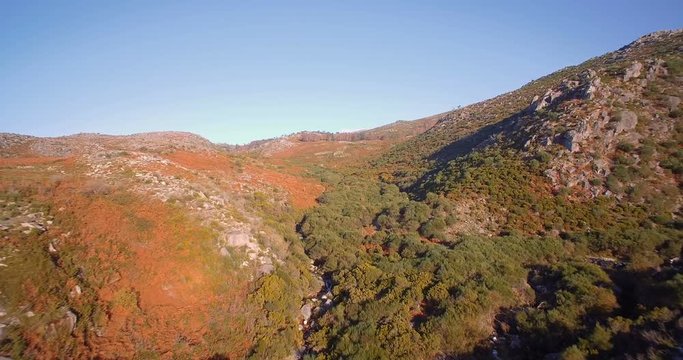 Aerial, Flying In The Mountainous Landscape Of Parque Nacional Peneda-Geres, Portugal - Graded and stabilized version