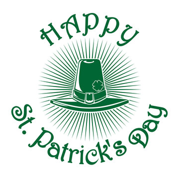 Leprechaun hat with clover leaf. Happy St. Patrick's Day. Leprechaun hat icon isolated on white background. St. Patrick's Day celebration symbol. Green icon on a white background. Vector illustration