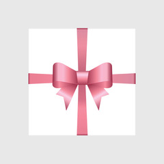 Vector White Square Gift Box with Shiny  Pink Satin Bow