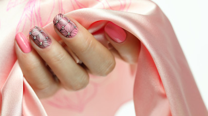  Manicure nail paint pink color. Nail Art Manicure.