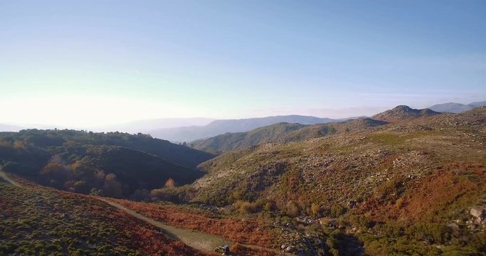 Aerial, Flying In The Mountainous Landscape Of Parque Nacional Peneda-Geres, Portugal - Graded and stabilized version