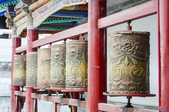 Tibetan prayer wheels at the famous Kumbum Monastery in Qinghai Province, China