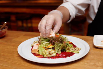 Chef is making appetizer