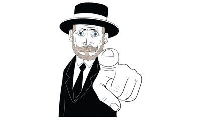 mustache man in black suit, action