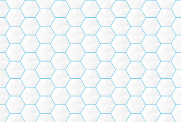 Abstract white hexagons and blue lines seamless pattern background