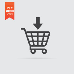 Add to shopping cart icon in flat style isolated on grey background.