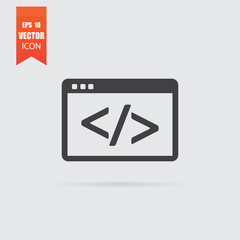 Code icon in flat style isolated on grey background.