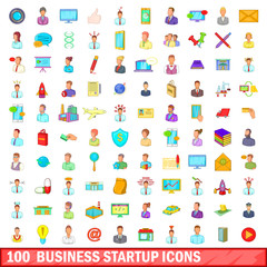 100 business startup icons set, cartoon style