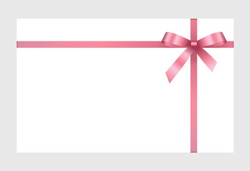 Gift Card With Pink Ribbon And A Bow on white background.  Gift Voucher Template.  Vector image.