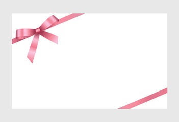 Gift Card With Pink Ribbon And A Bow on white background.  Gift Voucher Template.  Vector image.