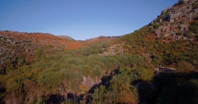 Aerial, Flying In The Mountainous Landscape Of Parque Nacional Peneda-Geres, Portugal - Graded and stabilized version
