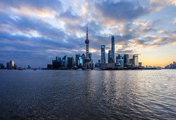 Shanghai skyline,landmarks of Shanghai with Huangpu river in China.