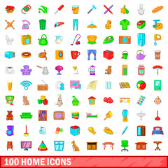 100 home icons set, cartoon style