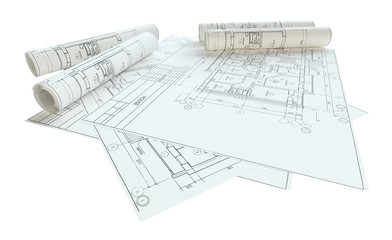 Rolled House Blueprints. Isolated