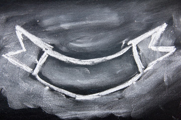 Blank ribbon draw by white chalk on black board background