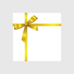 Vector White Square Gift Box with Shiny Yellow Satin Bow