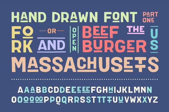 Hand-drawn alphabet and font. Bold, regular and medium uppercase letters, alternative characters. Hand-drawn sketch sans serif font for design, advertising, typographic. Part One. Vector Illustration